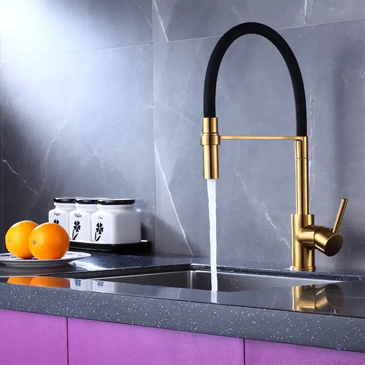 Brushed Gold Kitchen Faucet With Pull Down Sprayer